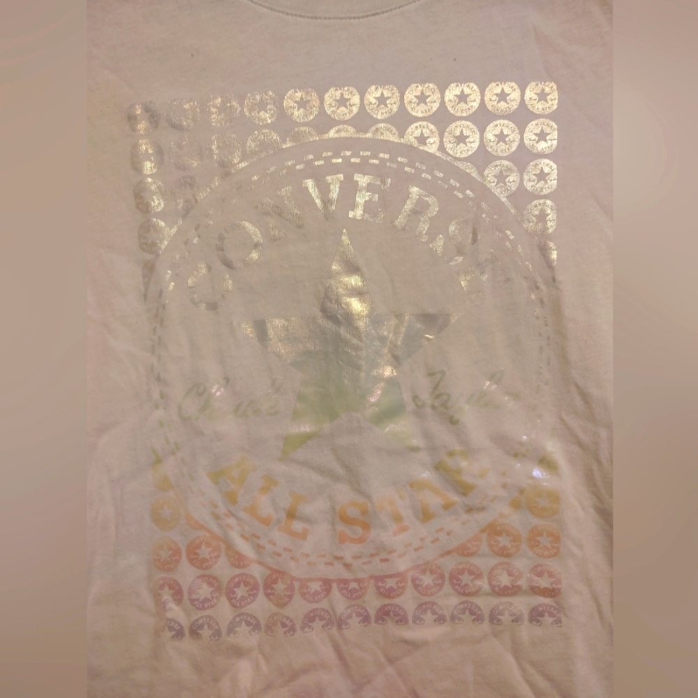 Girl's Converse White Holographic Short Sleeve Shirt Size L